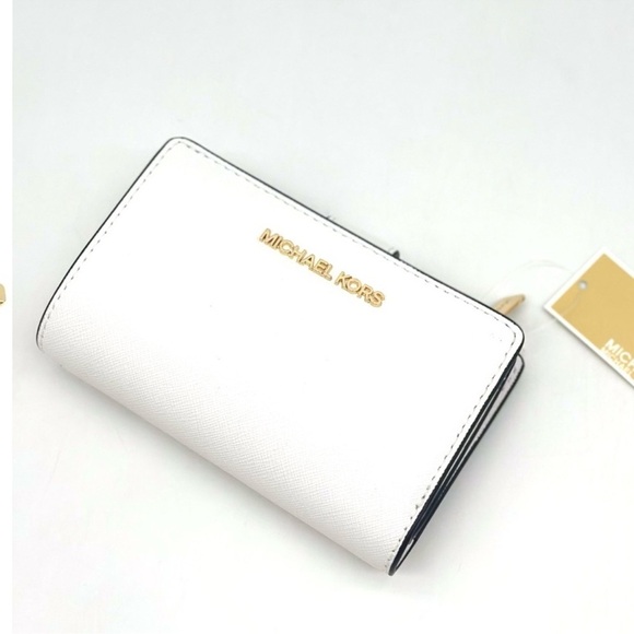 Michael Kors Bifold Zip Chain Wallet Optic White - Picture 8 of 9